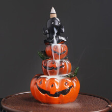 (orange) Halloween Pumpkin Backflow Incense Burner, Resin Gothic Candle Holder, Creative Spooky Home Decor Gift