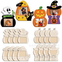 (orange) Halloween DIY Wooden Picture Frame Craft Kit for Kids - Handmade Wood Art Decor Party Gift