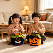 (Velvet Black Cat Candy Bag) Halloween Candy Bags Pumpkin Tote Bags for Kids Kindergarten Trick or Treat Gift Bags with Handles Party Decorations