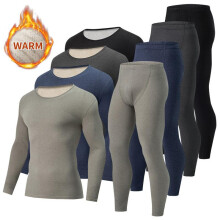 (Black, XXL) Men's Thermal Underwear Set Solid Color Long Sleeve Long Johns Base Layer Crew Neck Soft Cotton Blend