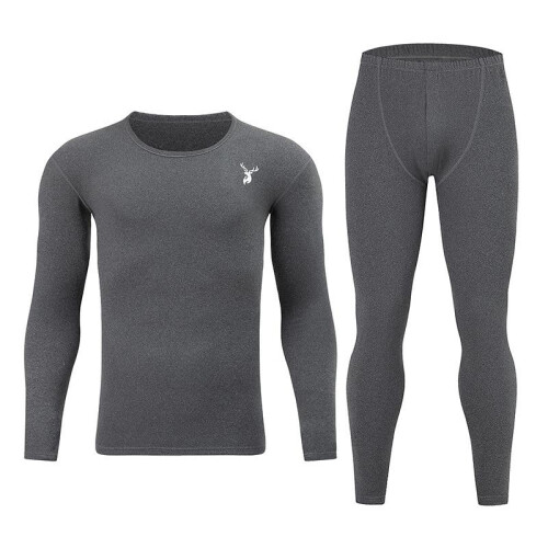 (Grey, S) Men's Thermal Underwear Set Solid Crew Neck Long Sleeve Base Layer Top and Bottom Winter Warm 2 Piece 2