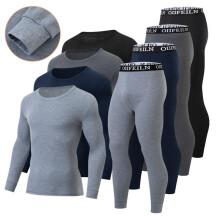 (Dark gray, M) Men's Thermal Underwear Set Solid Color Long Johns Warm Base Layer with Cuffs