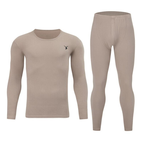 (Grey, L) Men's Thermal Underwear Set Solid Crew Neck Long Sleeve Base Layer Top and Bottom Winter Warm 2 Piece 1