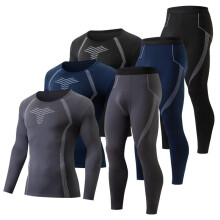 (gray, S) Men's Thermal Underwear Set Autumn Winter Warm Base Layer Printed Long Johns Sweat-Wicking Crew Neck
