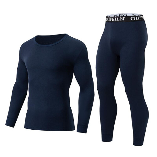 (Light gray, XL) Men's Thermal Underwear Set Solid Color Long Johns Warm Base Layer with Cuffs 1
