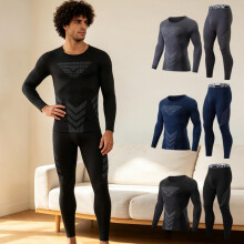 (black, S) Men's Thermal Underwear Set Winter Warm Base Layer Letter Belt Moisture Wicking Long Johns 2 Piece