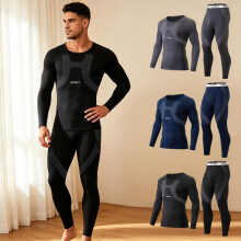 (navy blue, L) Men's Thermal Underwear Set Letter Print Moisture Wicking Fall Winter Base Layer Long Johns Multi-Color