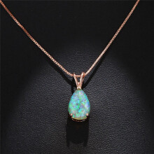 (Silver) Fengxuancai Water Drop Opal Pendant Necklace Elegant High-end Versatile Niche Collarbone Chain for Women Fashion Jewelry