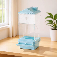 (Blue) Roof Bird Feeder Automatic Parrot Feeder with Husk Separation No-Mess Hanging Bird Food Box for Outdoor