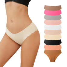 (10pcs, M) Ice Silk Seamless Underwear Wave Edge Low Rise Breathable Nylon Panties Invisible Comfortable Women's Briefs 10pcs