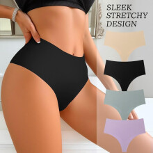 (4pcs, L) Seamless Ice Silk Women's Underwear High Waist Invisible Solid Color Panties Comfortable Breathable Plus Size Briefs for Women 4pcs