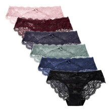 (6pcs, M) Women's Low Rise Lace Panties Bow Cross Briefs Sexy Breathable Soft Triangle Underwear Multicolor 6pcs