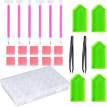 24 Pieces Diamond Painting Tools 5D DIY Diamond Painting Accessories Diamond Cross Stitch Kits with 28 Slots Diamond Embroidery Box for DIY Art Craft