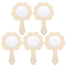 5Pcs DIY Wooden Mirror Kids DIY Painting Handy Mirror Unpainted Wooden Mirror
