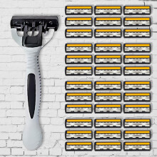 Handmatig scheermes voor heren, 6 mesjes, antislip handvat, voor baard en snorren
