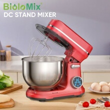 Robot BioloMix 1200W DC, 11 vitesses, écran OLED, crochet pétrisseur, fouet, rouge
