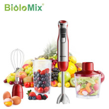 Mixeur plongeant BioloMix 4-en-1 1200W, acier inox, hachoir, bol smoothie, lame glaçons, idéal repas bébé