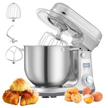 BioloMix 6L Mixeur sur socle de cuisine, 6 vitesses, 1 200 watts, capacité de 6 litres, alimentation en courant continu argenté
