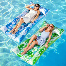 Sloosh 2er-Set XL aufblasbare Pool-Luftmatratzen mit Kopfstütze, blau und grün für Schwimmbad und Strand