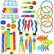 Sloosh Tauchspielzeug-Set, 30-teilig mit Aufbewahrungstasche, 6 Ringe und 5 Stäbe für Pool und Garten