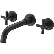 Full Copper Basin Faucet, Cold and Hot Water Wall Mounted Basin Faucet in Black, Easy to Use and Store, Great Value for Everyday Use