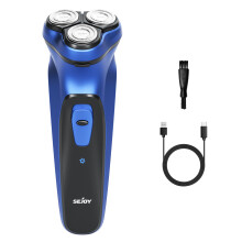 Elektrischer Rasierer für Männer, kabelloser Nass- und Trockenrasierer mit Pop-Up-Trimmer und LCD-Anzeige, Blau