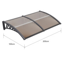 Auvent de porte transparent en polycarbonate, 100 x 200 cm, cadre aluminium marron, protection pluie et UV
