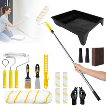 Kit de peinture 19 pièces, rouleaux microfibre, perche extensible acier inoxydable, bac 3L, décoration intérieure