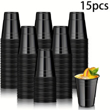 (15pcs) Black Plastic Cups for Parties, Tastings, Snacks, Barbecues, Picnics, Camping, Christmas and New Year Celebrations