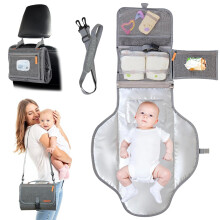 Wickelunterlage ReiseTasche, faltbar, wasserdicht, mit Feuchttuchfach und Memory-Schaum-Kissen, Grau