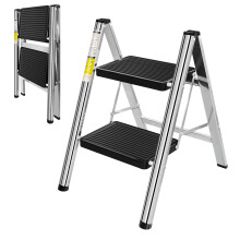 Klappbare Trittleiter 2-Stufen, Edelstahl und Eisen, 150 kg Tragkraft, für Küche und Wohnzimmer