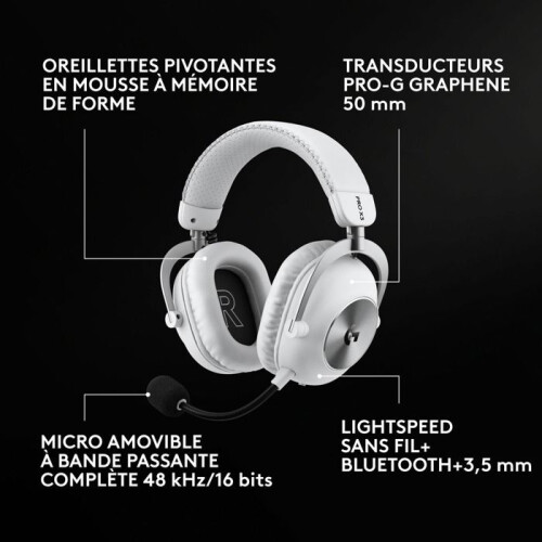 Logitech Cuffie da gaming circumaurali - LOGITECH - PRO X3 LIGHTSPEED - LIGHTSPEED senza fili - Bluetooth &amp; Jack 3,5 mm - Autonomia 70 h 1