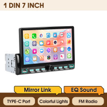 Podofo Autoradio, 7 Zoll, 1-DIN, kabelloses Mirror-Link, Bluetooth, FM-EQ, USB, Multimedia-Videoplayer