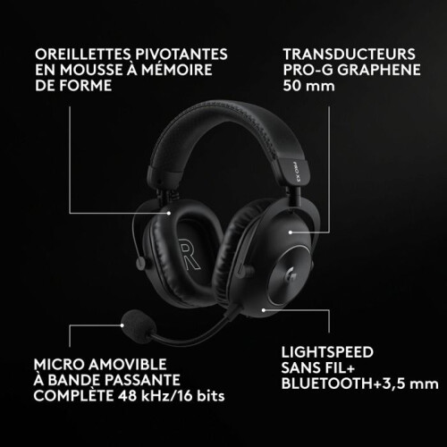 Logitech Cuffie da gaming Logitech Pro X3 Lightspeed circumaurali wireless e cablate nere per PC, PS4 e PS5 1