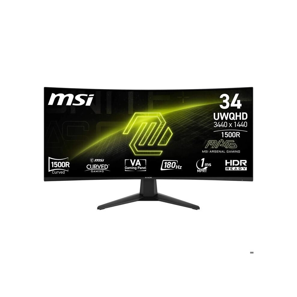 MSI MAG 346CQ, VA-Curved-Gaming-Monitor, 34" UWQHD, 180 Hz | 3440 x 1440, 180 Hz, 1 ms, 1500R, HDR Ready, Eye Care, Frame-Less – HDMI 2.0b, DP 1.4a, neigbar, VESA, schwarz - Bild 5