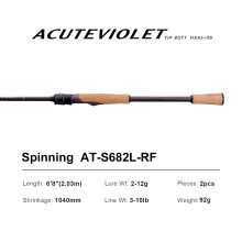 PURELURE ACUTEVIOLET Spinnrute, TZ Ring Titan-Rahmen, 1,98 m, Normal-Schnell-Aktion, für Bass, Hecht, Wels, Forelle und Barsch