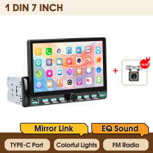 Podofo Autoradio 1-DIN, 7 Zoll IPS Touchscreen, mit kabelgebundenem Mirror-Link, Bluetooth, FM-EQ, USB, 12 LED