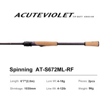 PURELURE ACUTEVIOLET Spinnrute, 1,98 m, Normal-Schnell-Aktion, Titanrahmen, für Barsch, Hecht, Wels und Forelle