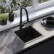 Stainless Steel Sink Leo 40 Black with kitchen faucet