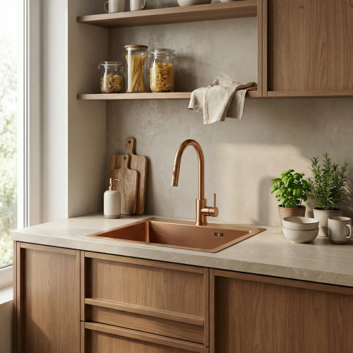 Νεροχύτης Από Μαύρο Ατσάλι Leo 50 Brush Copper Χωρίς βρύση.