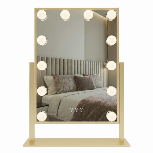 Καθρεφτης Τοιχου Led Hollywood L.gold 30x40