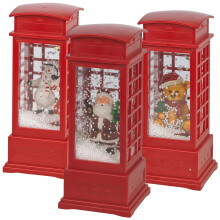 Musical Red Phone Box Christmas Snow Lantern