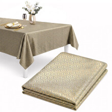 (Gold) GEEZY Rectangle Table Cloths 145x250cm Metallic Pattern Table Cover Dining Parties