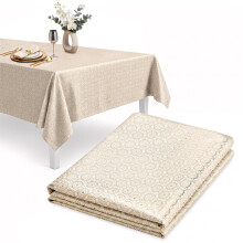 (Ecru) GEEZY Rectangle Table Cloths 145x250cm Metallic Pattern Table Cover Dining Parties
