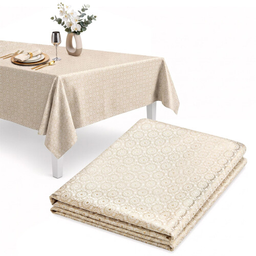 GEEZY (Ecru) GEEZY Rectangle Table Cloths 145x250cm Metallic Pattern Table Cover Dining Parties
