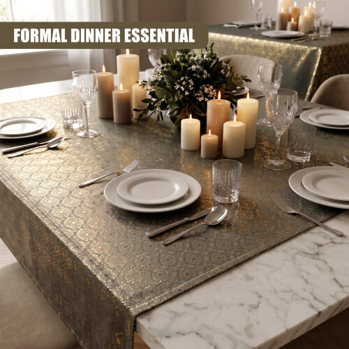 GEEZY (Gold) GEEZY Rectangle Table Cloths 145x250cm Metallic Pattern Table Cover Dining Parties 2