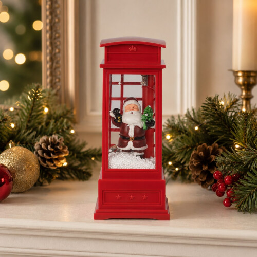 Musical Red Phone Box Christmas Snow Lantern 2