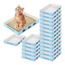 Paquete de 20 Bandejas Desechables de Papel para Arenero de Gatos, Color Azul, Arenero Portátil A Granel, Areneros Desechables para Gatos