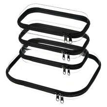 Set van 4 Transparante Harde Opbergkoffers met Ritssluiting, 1 Middelgrote en 3 Kleine Reisorganizers met Dubbele Ritssluiting, Zwart