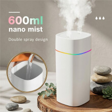 Portable USB Double Spray Port Humidifier 600ml Aromatherapy Oil Diffuser Mute Atomizer for Home Car A